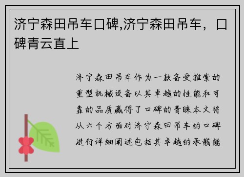 济宁森田吊车口碑,济宁森田吊车,口碑青云直上
