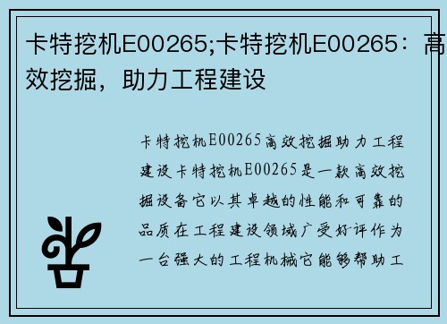 卡特挖机E00265;卡特挖机E00265:高效挖掘,助力工程建设